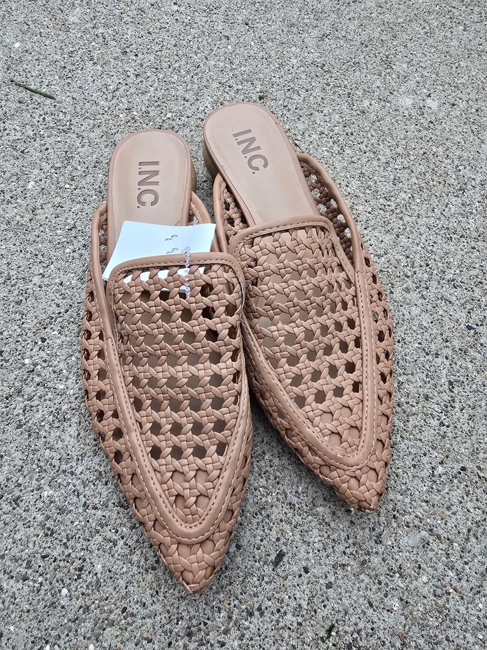 INC International Concepts Woven Pointed Mule in Nude Tan